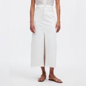 NWT Madewell The Rilee Cotton white denim raw hem front slit midi skirt 32